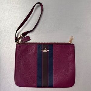 Coach Berry Purple/ Striped Leather Pouch /Wristlet